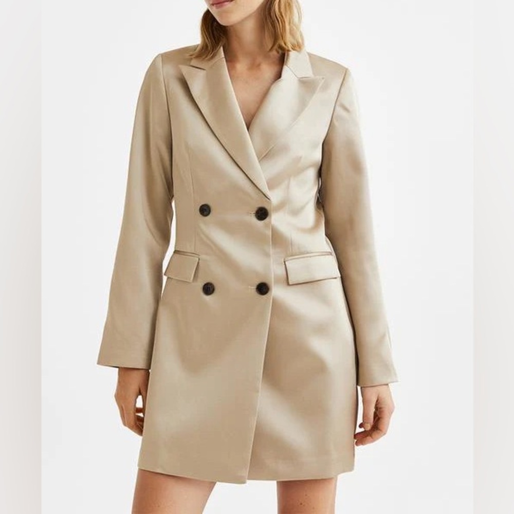 H&M Double Breasted Blazer Dress in Champagne